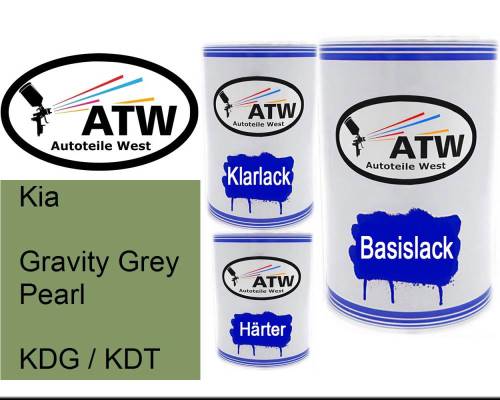 Kia, Gravity Grey Pearl, KDG / KDT: 500ml Lackdose + 500ml Klarlack + 250ml Härter - Set, von ATW Autoteile West.